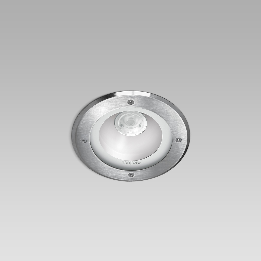 High protection degree recessed luminaires  Recessed ceiling downlight with high protection degree for outdoor lighting, in aluminium and stainless steel