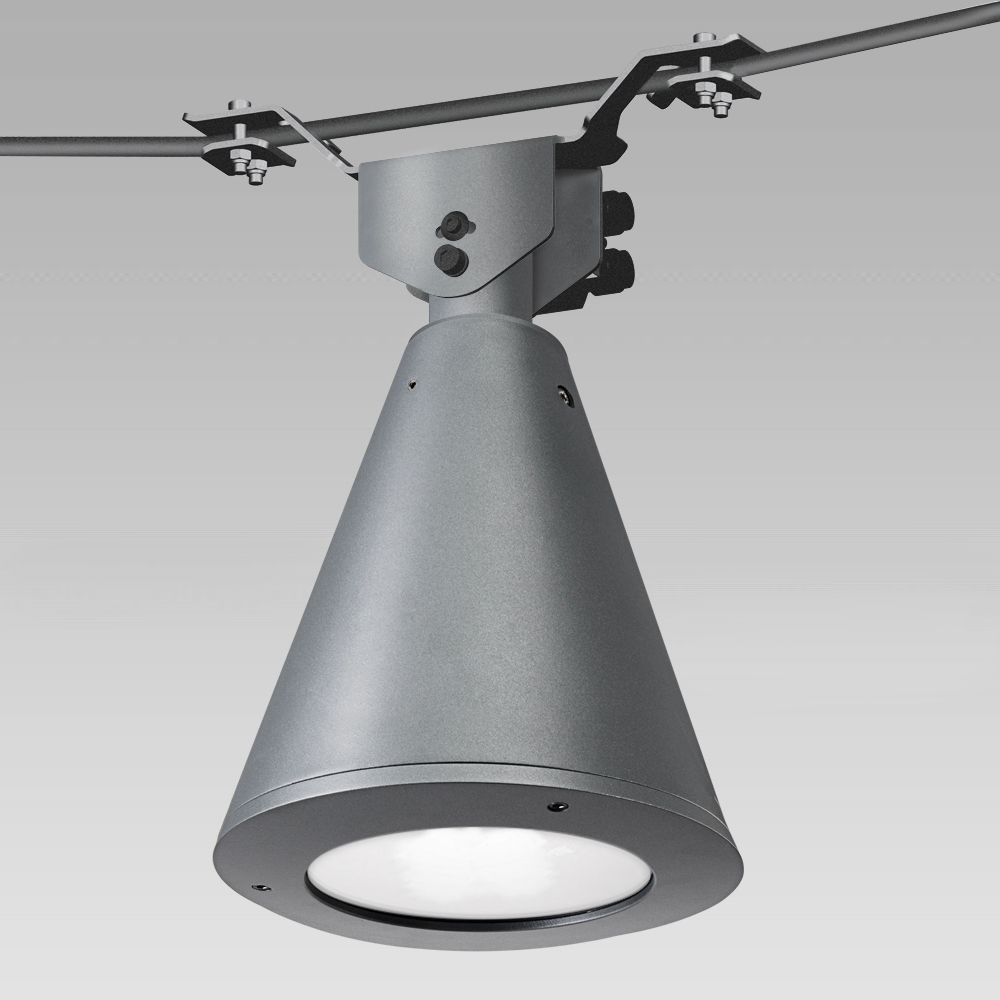 Städtische Einrichtungen Catenary urban lighting luminaire with a classical conical shape design