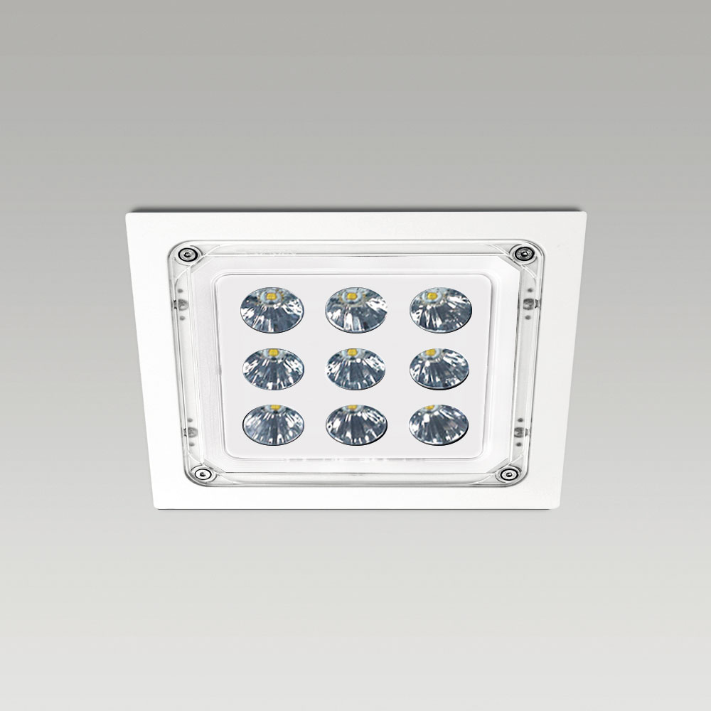 Einbauleuchten mit hohem Schutzgrad Ceiling recessed downlight for outdoor lighting with squared design