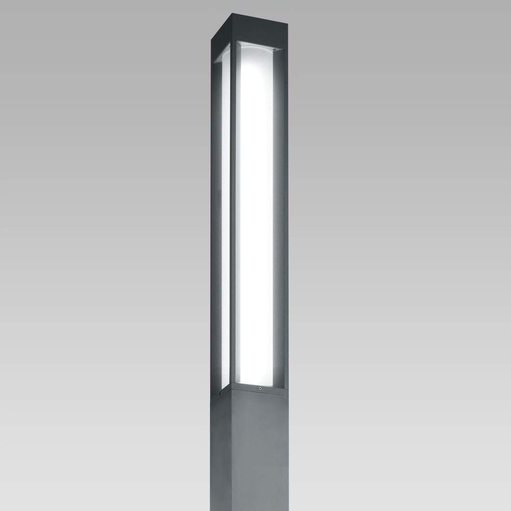 Bollard light for urban and residentail lighting with a squared, elegant design, featuring excellent lighting performance