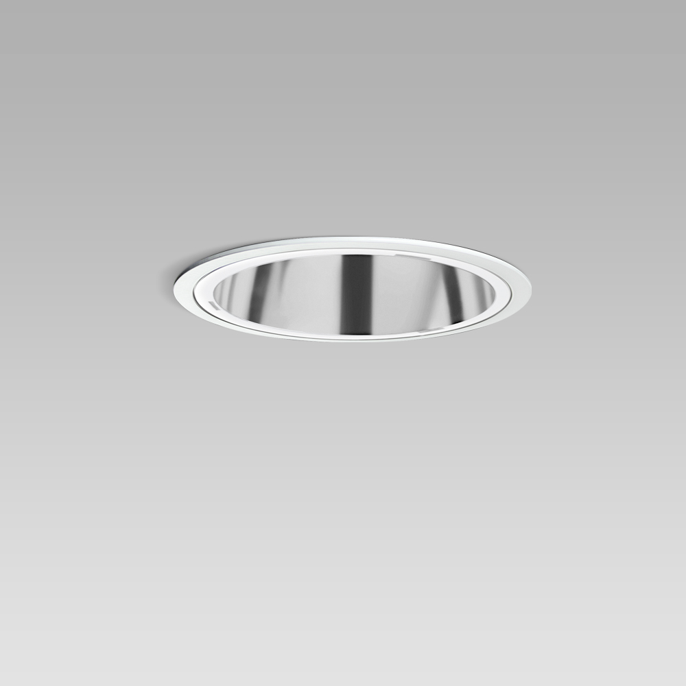 Elegant recessed downlight for indoor lighting, requiring shallow installation depth, with flush screen and professional LEDs